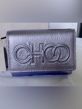 NWOT Jimmy Choo LONI Metallic Lilac Embossed Leather Wallet